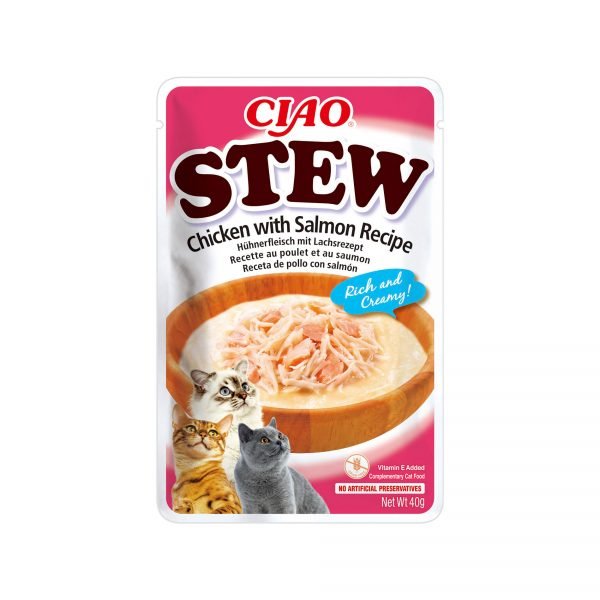 Ciao Stew Pollo con Salmón - Comida Húmeda para Gato