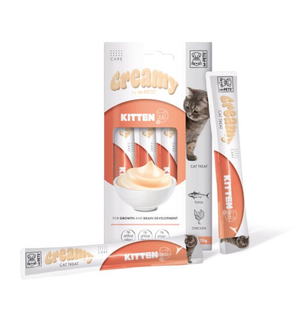 M-PETS_19038199_CREAMY Cat Treats_Tuna Schrimp_cardboard_all lan Creamy Kitten de Atún y Pollo - Snack para Gato