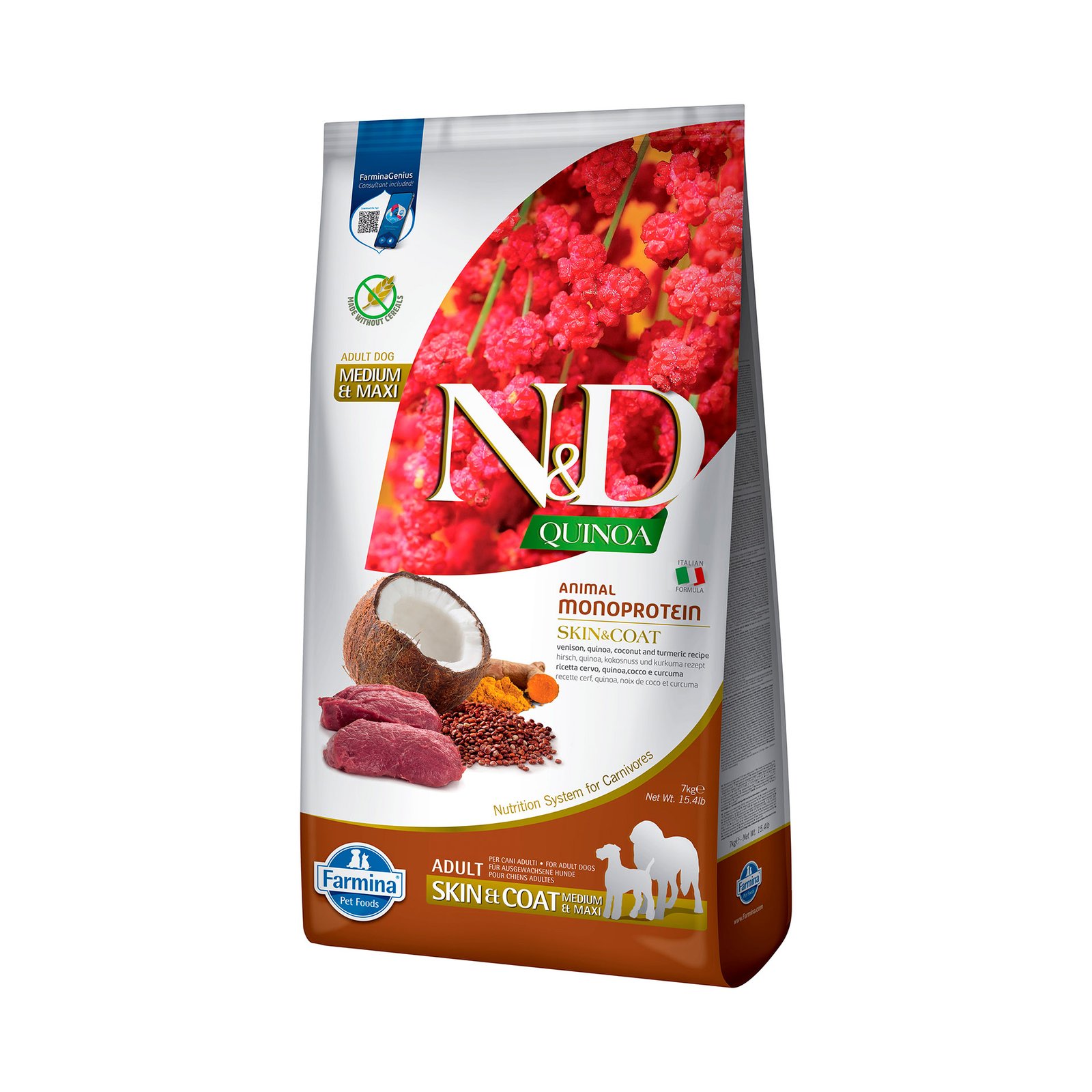 N&D Quinoa Skin & Coat Medium Maxi Venado Grain Free – Pienso para Perro