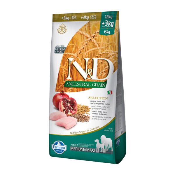 N&D Ancestral Grain Medium Maxi Pollo 12 kg+3 - Pienso para Perro