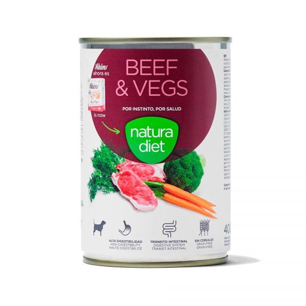 Natura Diet Paté Adulto Beef & Vegs 400 g Grain Free - Comida Húmeda para Perro
