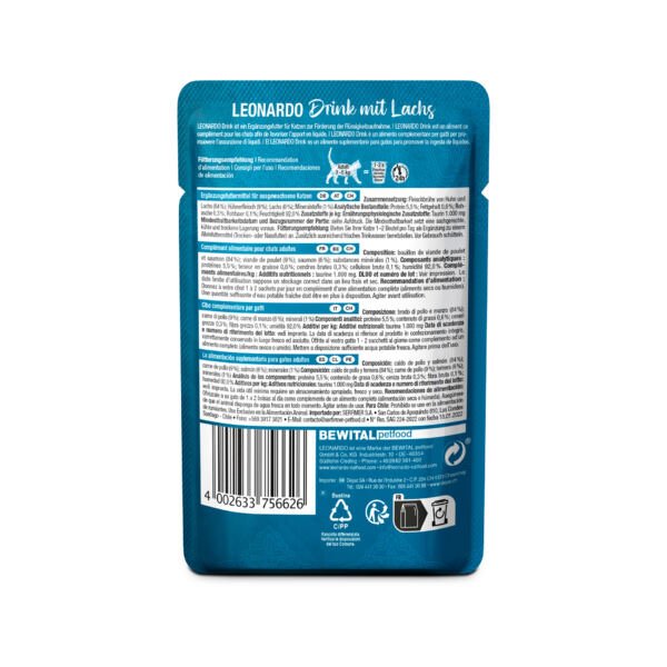 Leonardo Drink Caldo con Pollo y Salmón - Comida Húmeda para Gato