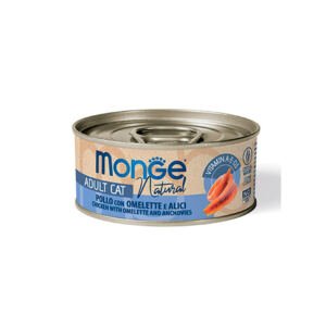 Monge Natural Lata de Pollo Tortilla y Anchoas en Caldo - Comida Húmeda para Gato
