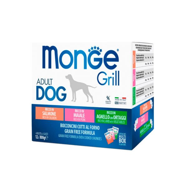 Monge-Multi-Pouches-Perro-Salmon-Cerdo-Cordero- Monge Multi Pouches Salmón/Cerdo/Cordero y Vegetales - Comida Húmeda para Perro