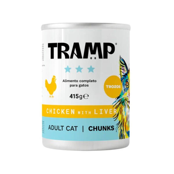 Tramp_3_Cat-Chunks-415g_Chicken Tramp Cat Lata Trozos Pollo e Hígado - Comida Húmeda para Gato