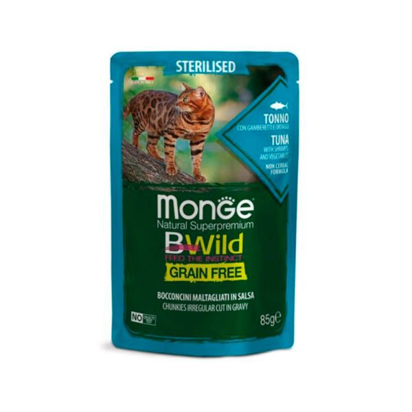 Monge BWild Sterilised Atún, Gambas y Verduras Grain Free - Comida Húmeda para Gato