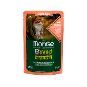 Monge BWild Sterilised Salmón, Gambas y Verduras Grain Free - Comida Húmeda para Gato