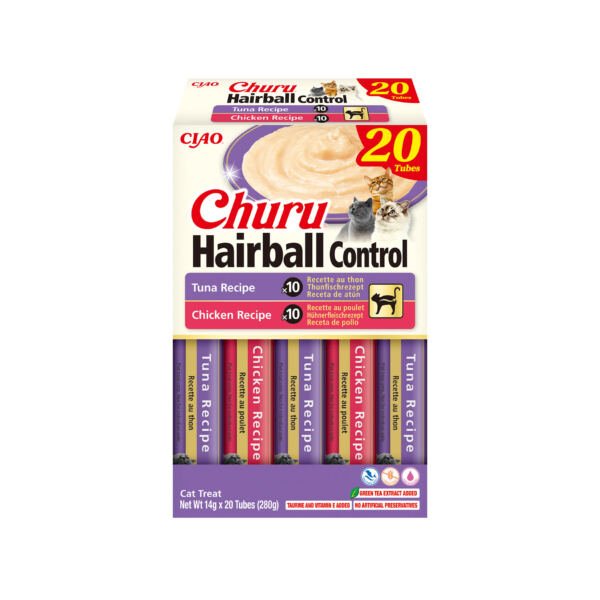 Churu Cat Hairball Control Variedades de Atún y Pollo 20x14g - Snack para Gato