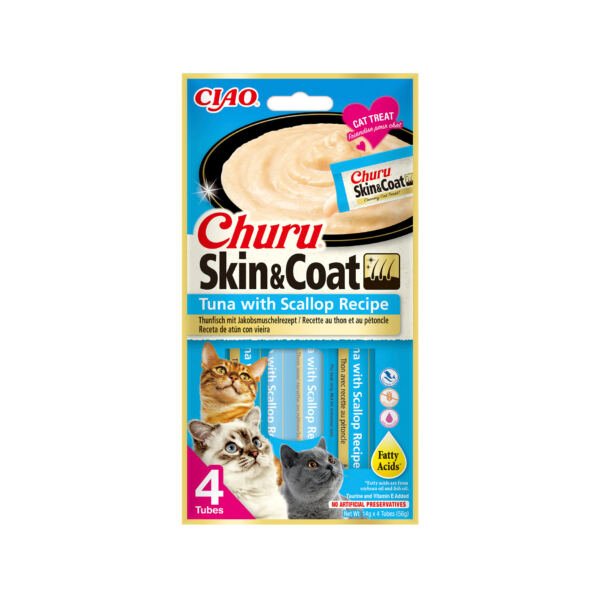 EU673 Churu Cat Variedades Skin & Coat de Atún y Vieira 4x14g - Snack para Gato
