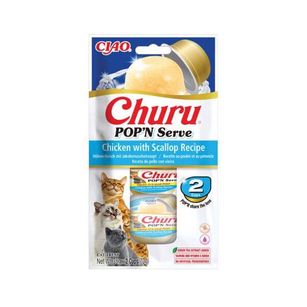 Churu Cat Pop'N Serve de Pollo con Vieira 2x35g - Snack para Gato