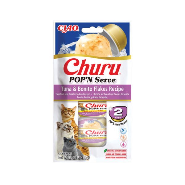 Churu Cat Pop'N Serve de Atún y Virutas de Bonito 2x35g - Snack para Gato