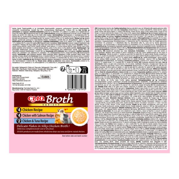 Churu Broth Multipack de Pollo, Salmón y Atún 10x40 g - Comida Húmeda para Gato