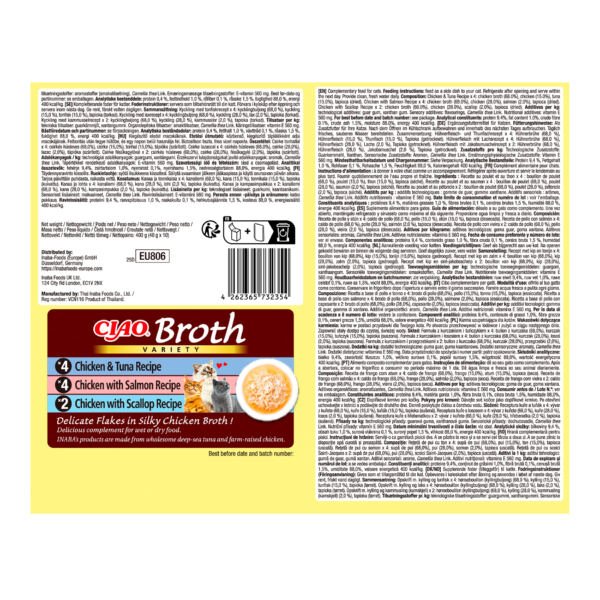 Churu Broth Multipack Salmón, Atún y Vieira 10x40 g - Comida Húmeda para Gato