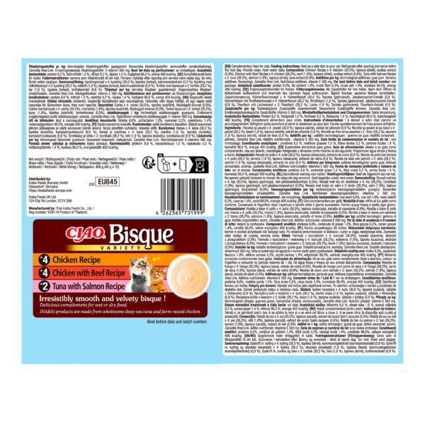 Churu Bisque Multipack de Pollo, Pollo con Buey y Atún con Salmón 10x40g - Comida Húmeda para Gato