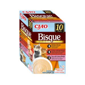 Churu Bisque Multipack de Pollo, Pollo con Buey y Atún con Salmón 10x40g - Comida Húmeda para Gato
