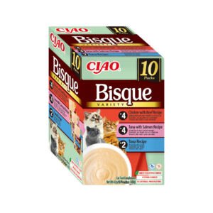 Churu Bisque Multipack con Guiso de Pollo, Buey y Salmón 10x40g - Comida Húmeda para Gato