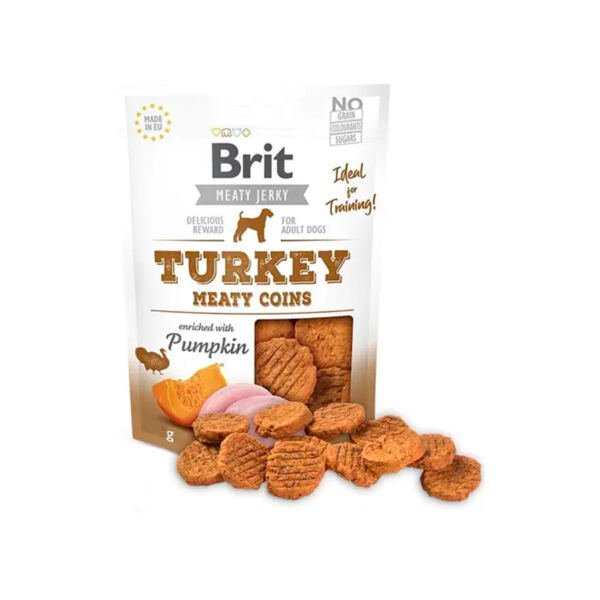 8595602543816 Brit Jerky Monedas de Pavo con Calabaza - Snack para Perro