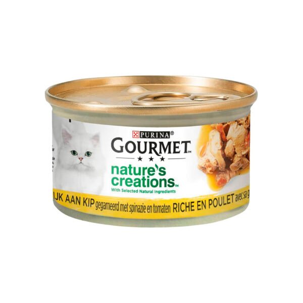 7613038188195 Purina Gourmet Nature's Creations Filetes Pollo, Espinacas y Tomate - Comida Húmeda para Gato