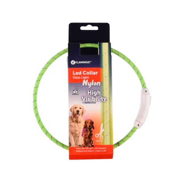 Flamingo Collar Visio Light de Nylon Reflectante_verde_5400585125450 Flamingo Collar Visio Light de Nylon Reflectante - Accesorio para Perro