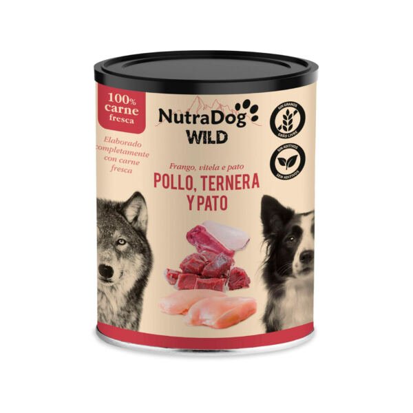 8434744043115+8434744043146+8434744043177 Nutradog Wild Lata de Pollo, Ternera y Pato - Comida Húmeda para Perro