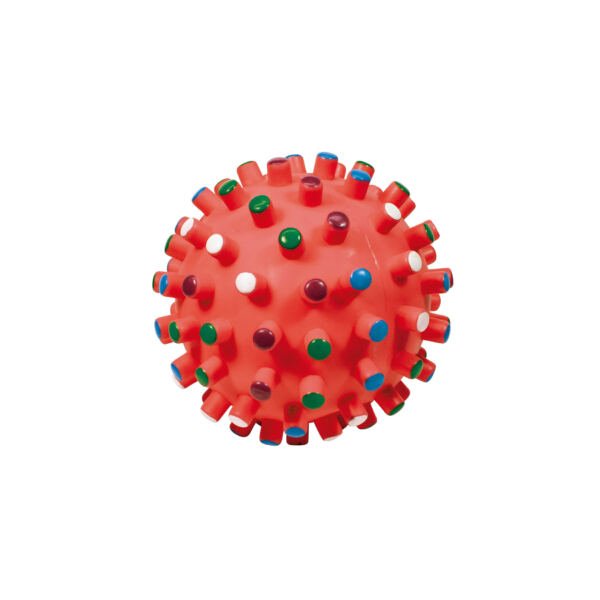 8427458845625 + 8427458845632_roja Nayeco Pelota Vinilo con Puntitas de Colores - Juguete para Perro