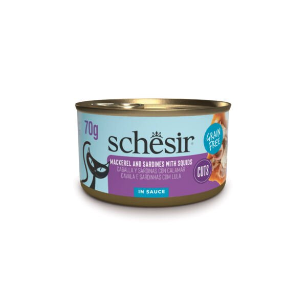 8005852111302_920146 Schesir Lata Caballa y Sardinas con Calamar en Salsa - Comida Húmeda para Gato